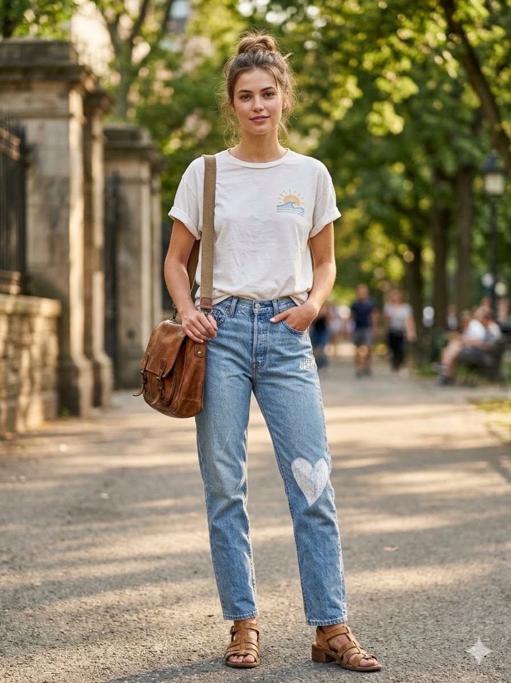 Levi's Light Blue Straight Leg Jeans with Floral Heart Patch